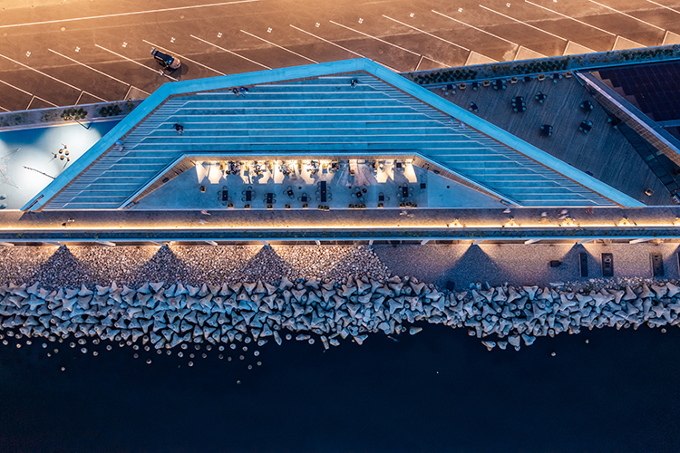 Aerial view of the roof promenade in Tallinn harbour