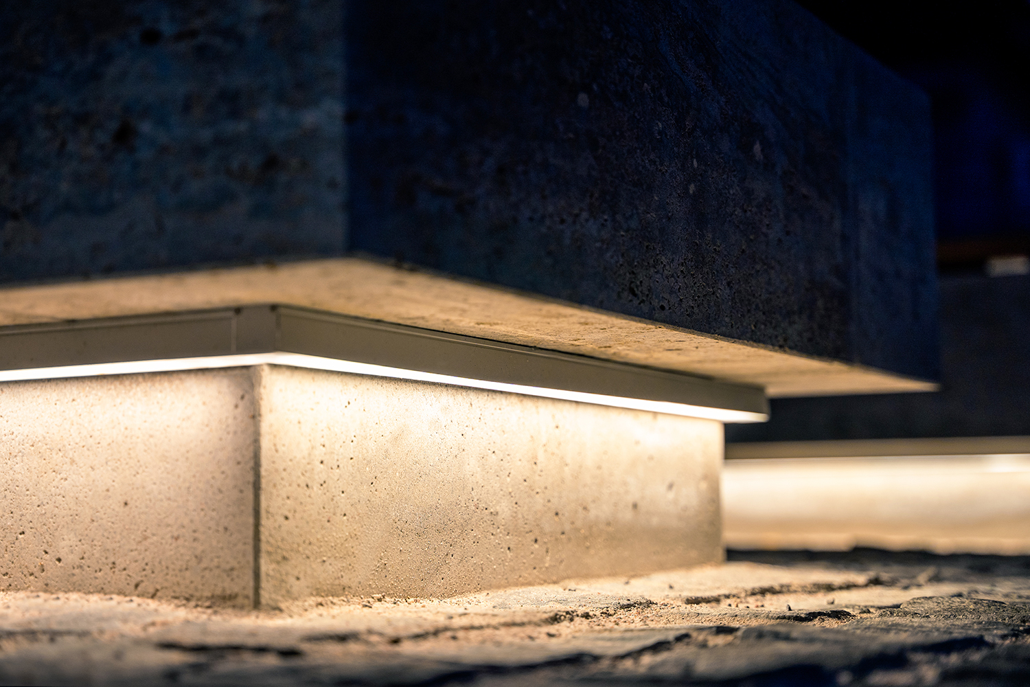 LED linear luminaires fixed under a bench